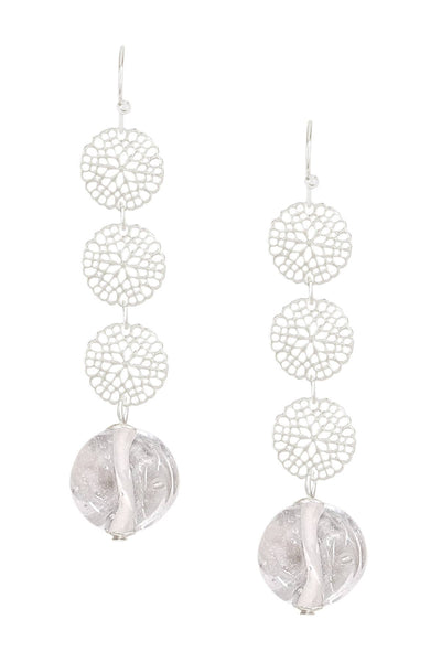 Clear Murano Glass & Daisy Disc Drop Earrings - SF