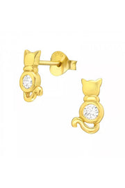 Sterling Silver Cat Ear Studs With Cubic Zirconia - VM