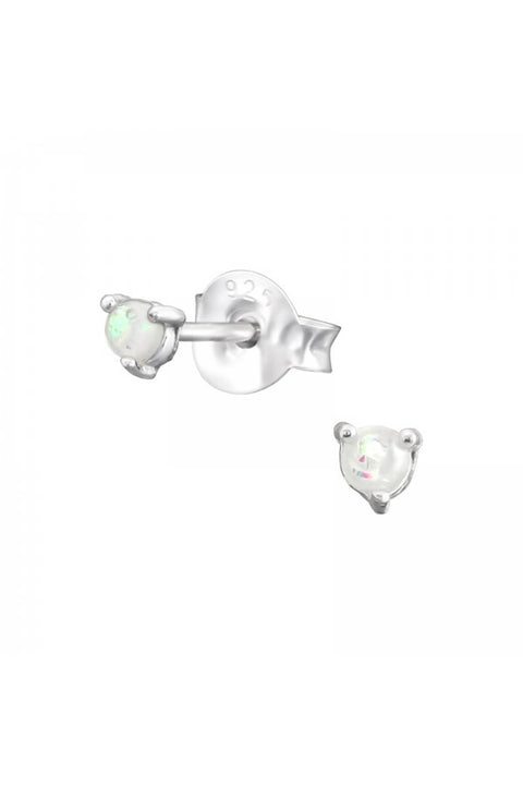 Sterling Silver Round 2mm Ear Studs With Synthetic Opal - SS
