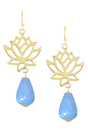 Aquamarine & Lotus Drop Earrings - GF