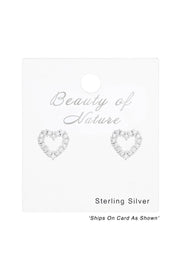Sterling Silver Heart Ear Studs With Cubic Zirconia - SS