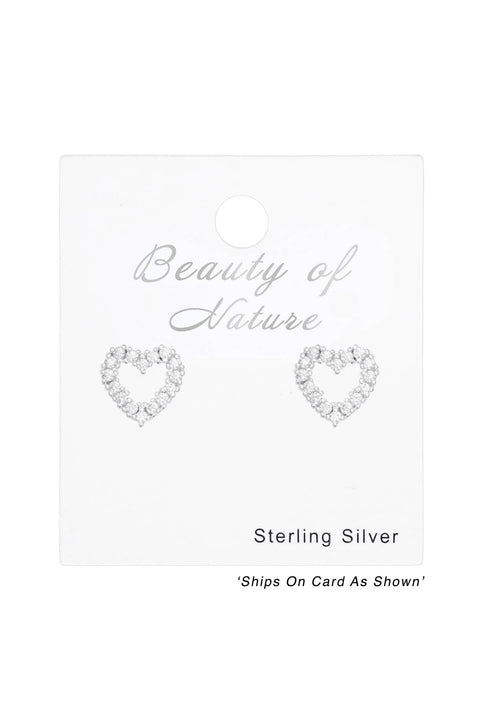Sterling Silver Heart Ear Studs With Cubic Zirconia - SS