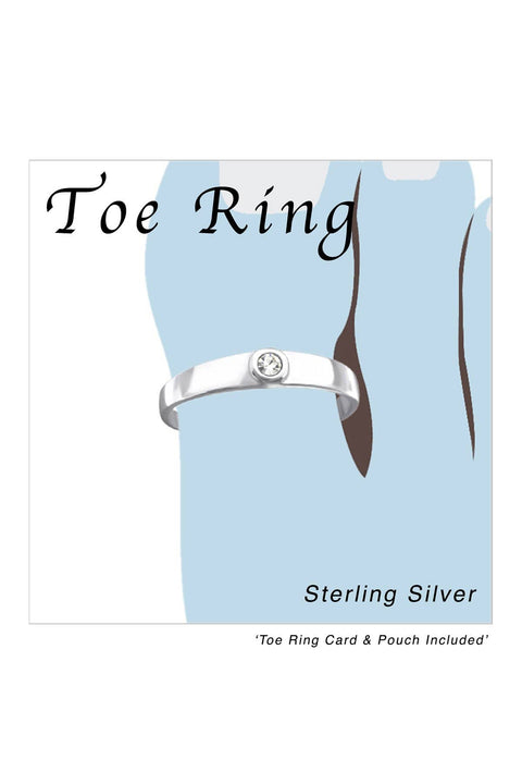 Sterling Silver Round Adjustable Toe Ring With Crystal - SS