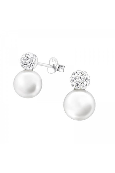Sterling Silver Ear Studs With Pearl and Crystal - SS
