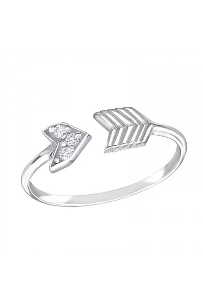 Sterling Silver Open Arrow Ring With CZ - SS