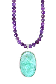 Amethyst Beads Necklace With Amazonite Pendant - SF