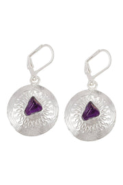 Amethyst Hammered Disc Drop Earrings - SF