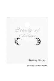 Sterling Silver Moon Ear Studs With Cubic Zirconia - SS