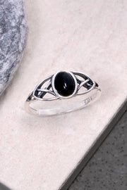 Black Onyx & Sterling Silver Celtic Ring - SS