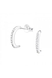 Sterling Silver Half Hoop Ear Studs With Cubic Zirconia - SS