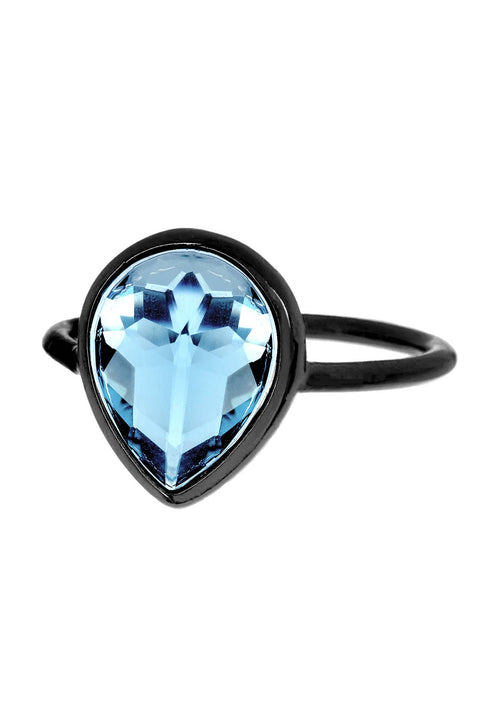 Blue Crystal Pear Ring In Gunmetal - SF