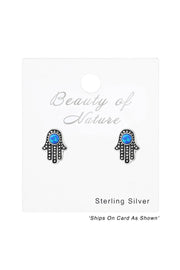 Sterling Silver Hamsa Ear Studs With Opal - SS