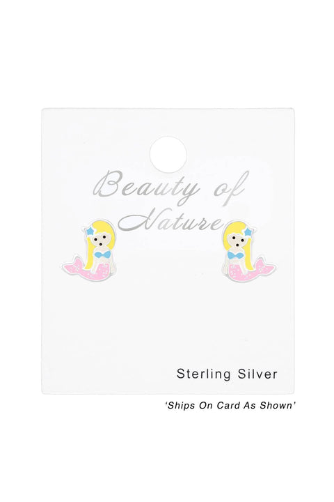 Sterling Silver Mermaid Ear Studs with Epoxy - SS
