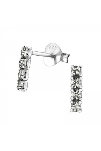 Sterling Silver Bar Ear Studs With Crystal - SS