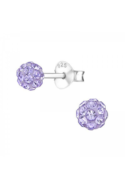 Sterling Silver Ball Ear Studs With Crystal - SS