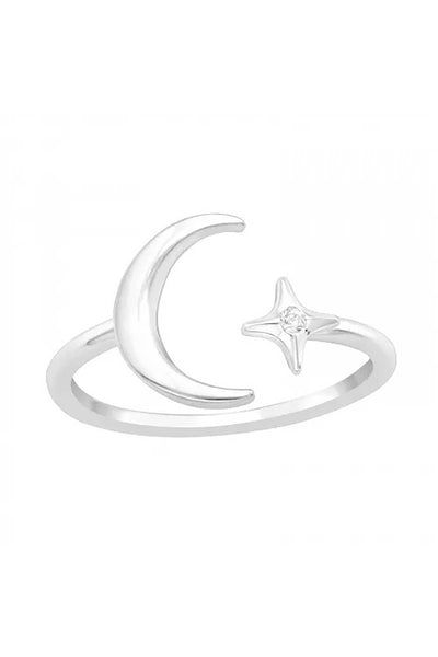 Sterling Silver Moon & Star Ring with CZ - SS
