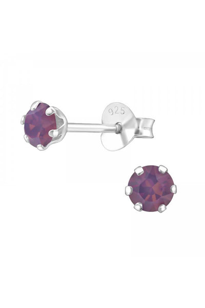 Sterling Silver Round Ear Studs With Genuine Crystals - SS