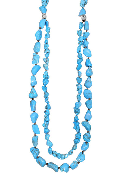 Turquoise & Silver Plated Boulder Necklace - SF