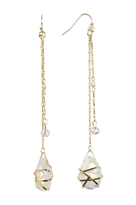 Moonstone Crystal Drop Earrings In Gold - GF