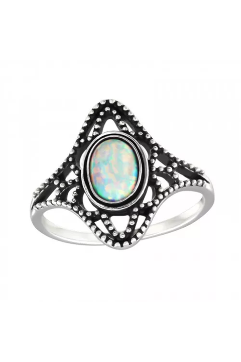 Sterling Silver & Created Opal Round Ring - SS