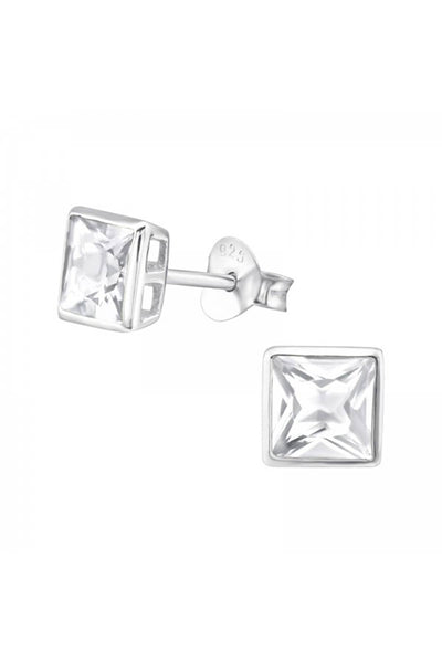 Sterling Silver Square 5mm Ear Studs With CZ - SS