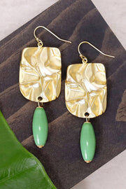 Green Murano Glass & Wave Textured Drop Earrings - GF