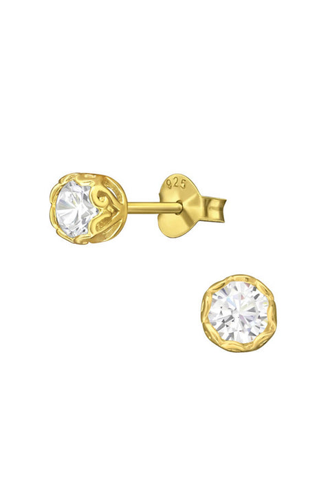 Sterling Silver Round 4mm Ear Studs With Cubic Zirconia - VM