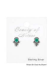 Sterling Silver Hamsa Ear Studs With Epoxy - SS