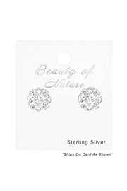 Sterling Silver Ball Ear Studs With Crystal - SS