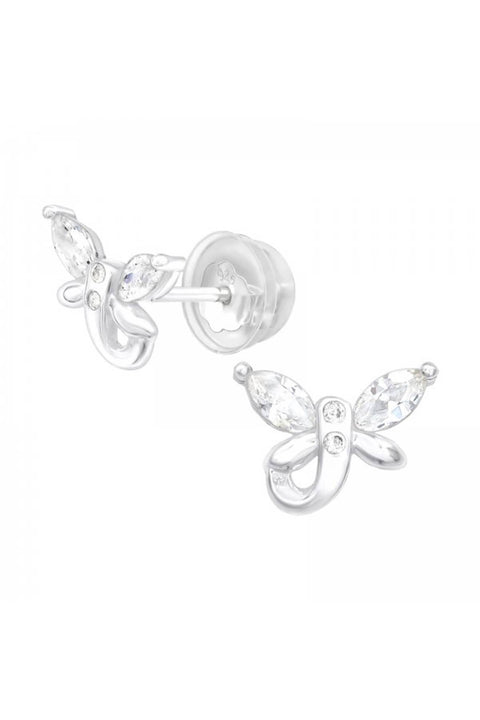 Children's Sterling Silver Dragonfly Ear Studs With CZ - SS