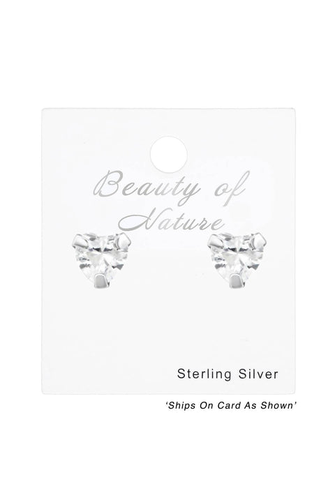 Sterling Silver Heart 3mm Ear Studs With Cubic Zirconia - SS