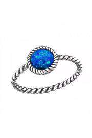 Sterling Silver Twisted Band Ring & Created Opal - SS