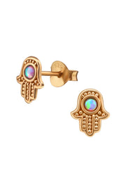 Sterling Silver Hamsa Ear Studs With Opal - RG