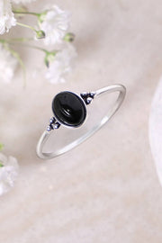Sterling Silver & Black Onyx Oval Cabochon Ring - SS
