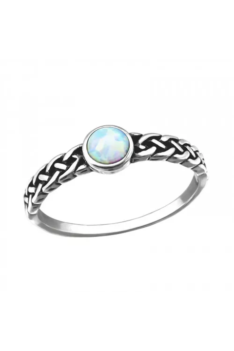 Sterling Silver Braided Ring With Opal - SS