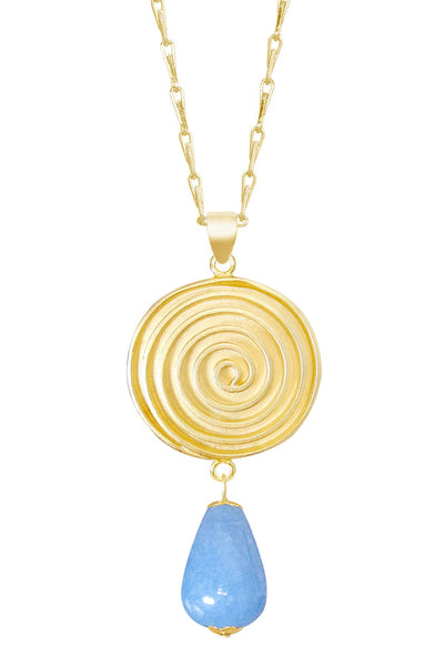 Aquamarine & Swirl Disc Pendant Necklace - GF