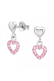 Sterling Silver Heart Ear Studs & Hanging Crystal Heart - SS