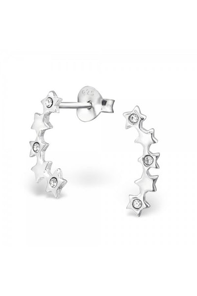 Sterling Silver Stars Ear Studs With Crystal - SS