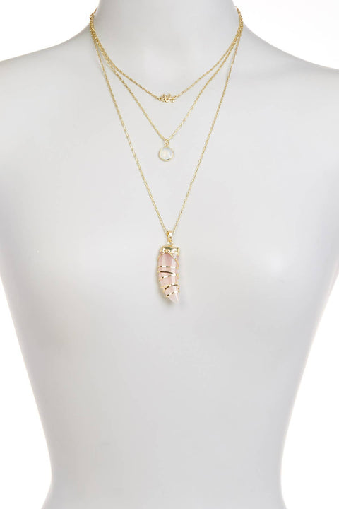 Rose Quartz & Moonstone Crystal Layering Necklace - GF