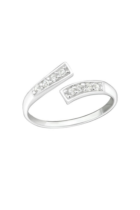 Sterling Silver Adjustable Toe Ring With Cubic Zirconia - SS