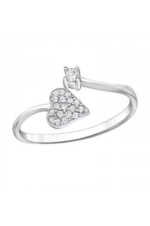 Sterling Silver & Micro Pave Ring CZ Heart Scroll Ring - SS