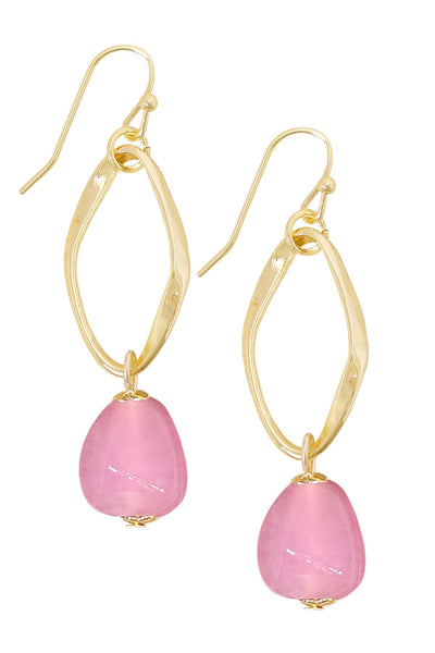 Pink Murano Glass & Freeform Hoop Drop Earrings - GF