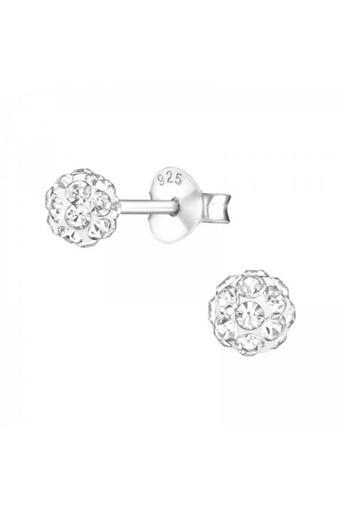 Sterling Silver Ball Ear Studs With Crystal - SS