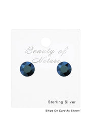 Sterling Silver Round Ear Studs With Genuine Crystals - SS