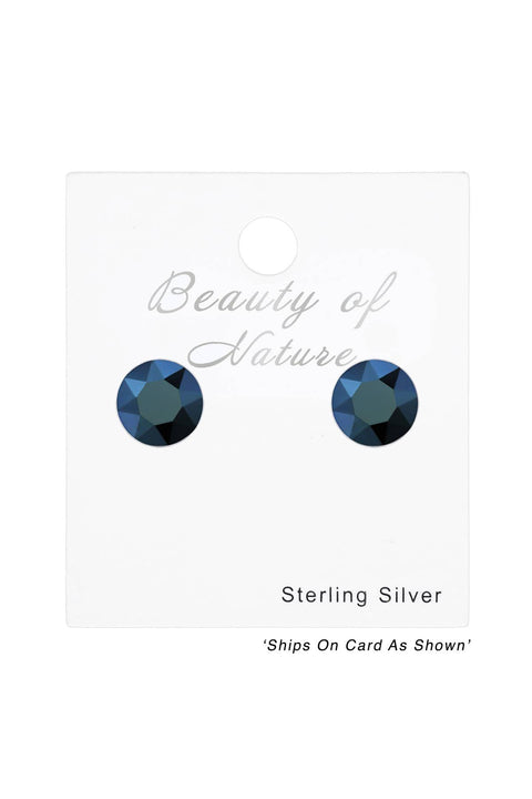 Sterling Silver Round Ear Studs With Genuine Crystals - SS