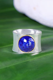 Lapis Two Tone Plated Wide Ring - SF