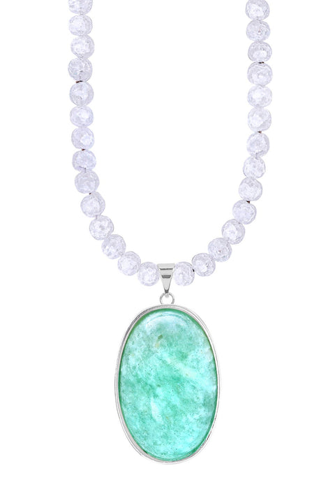 Crystal Quartz Beads Necklace With Amazonite Pendant - SF