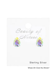 Sterling Silver Pear Ear Studs With Genuine Crystals - SS