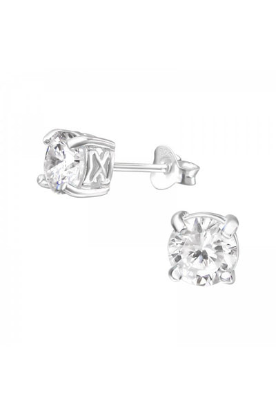 Sterling Silver Round 4mm Ear Studs With Cubic Zirconia - SS