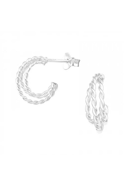 Sterling Silver Twisted Half Hoop Ear Studs - SS